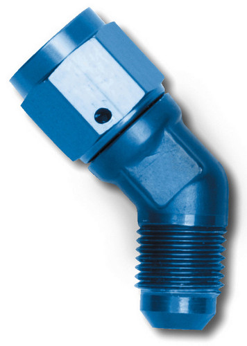 Russell 614706 Fitting, Adapter, 45 Degree, 6 AN Male to 6 AN Female Swivel, Low Profile, Aluminum, Blue Anodized, Each