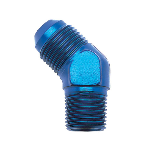Russell 662390 Fitting, Adapter, 45 Degree, 6 AN Male to 3/8 in NPT Male, Aluminum, Blue Anodized, Each