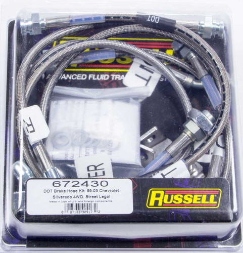 Russell 672430 Brake Hose Kit, Street Legal, DOT Approved, Braided Stainless, GM Truck 1999-2005, Kit