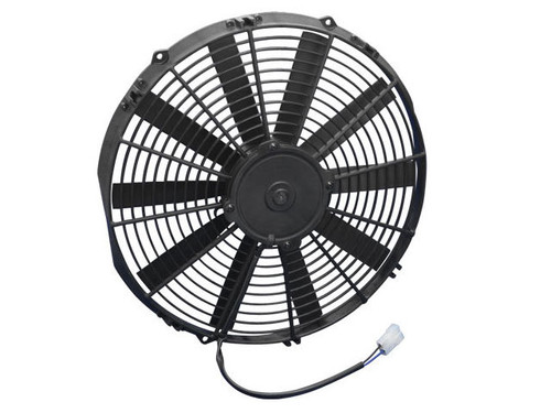 Spal Advanced Technologies 30101510 Electric Cooling Fan, Medium Profile, 14 in Fan, Pusher, 1263 CFM, 12V, Straight Blade, 15 x 14-7/16 in, 2-1/2 in Thick, Plastic, Each