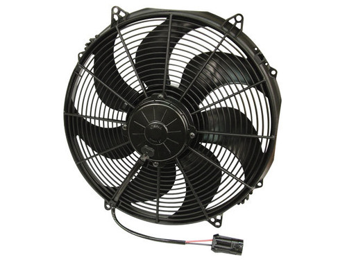 Spal Advanced Technologies 30102803 Electric Cooling Fan, High Output, 16 in Fan, Puller, 1953 CFM, 12V, Curved Blade, 15-11/16 in Square, 4-7/16 in Thick, Plastic, Each