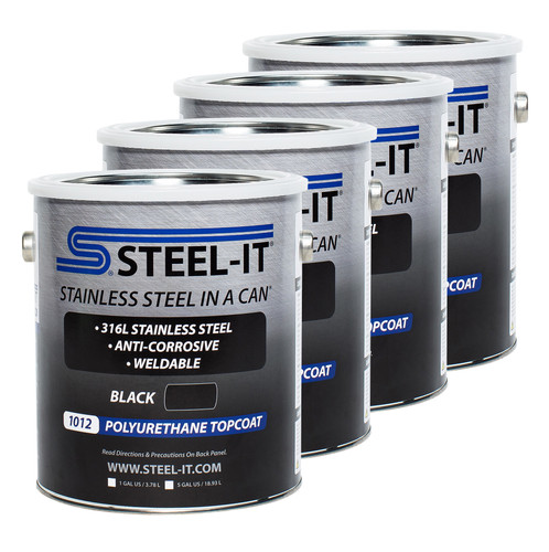 Steel-It CASE1012G Paint, Stainless Steel in a Can, Polyurethane, Weldable, Non-Corrosive, Black, 1 gal Can, Set of 4