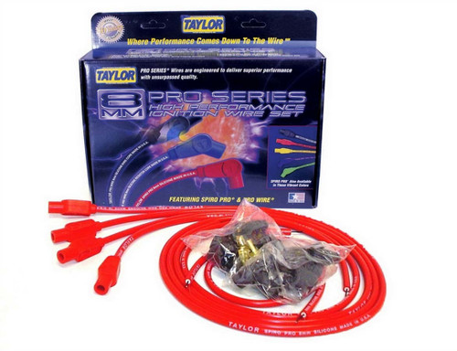 Taylor/Vertex 73235 Spark Plug Wire Set, Spiro-Pro, Spiral Core, 8 mm, Red, Straight Plug Boots, HEI / Socket Style, Cut-To-Fit, 4-Cylinder, Kit