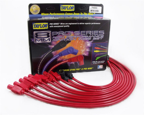 Taylor/Vertex 74252 Spark Plug Wire Set, Spiro-Pro, Spiral Core, 8 mm, Red, Straight Plug Boots, Socket Style, V8, Kit