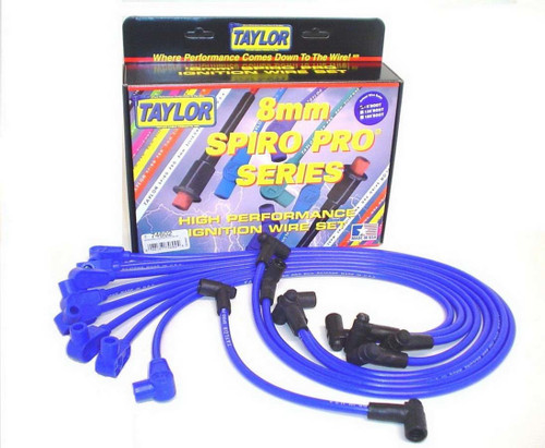 Taylor/Vertex 74602 Spark Plug Wire Set, Spiro-Pro, Spiral Core, 8 mm, Blue, 90 Degree Plug Boots, HEI Style Terminal, Chevy V8, Kit