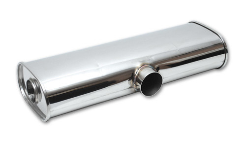 Vibrant Performance 10633 Muffler, Streetpower, 2-1/2 in Side Inlet, Dual 2-1/4 in Outlets, 6 x 10 in Oval Body, 24 in Long, Stainless, Polished, Universal, Each