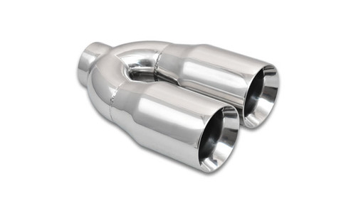 Vibrant Performance 1339 Exhaust Tip, Weld-On, 2-1/2 in Inlet, 3-1/2 in Dual Outlet, 10 in Long, Double Wall, Beveled Edge, Stainless, Polished, Each