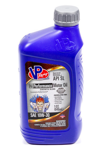 Vp Racing 2955 Motor Oil, HiPerformance, High Zinc, 10W30, Semi-Synthetic, 1 qt Bottle, Each