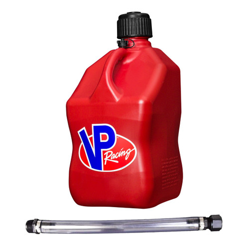 Vp Racing 3516-CA Utility Jug, 5.5 gal, 10-1/2 x 10-1/2 x 21-1/4 in Tall, O-Ring Seal Cap, Screw-On Vent, Filler Hose, Square, Plastic, Red, Each