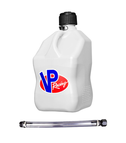 Vp Racing 3520-CA Utility Jug, 5.5 gal, 10-1/2 x 10-1/2 x 21-1/4 in Tall, O-Ring Seal Cap, Screw-On Vent, Filler Hose, Square, Plastic, White, Each