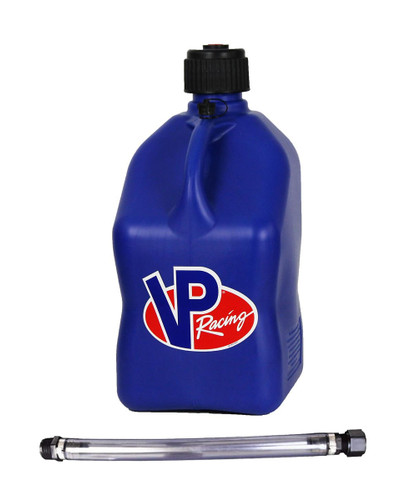 Vp Racing 3536-CA Utility Jug, 5.5 gal, 10-1/2 x 10-1/2 x 21-1/4 in Tall, O-Ring Seal Cap, Screw-On Vent, Filler Hose, Square, Plastic, Blue, Each