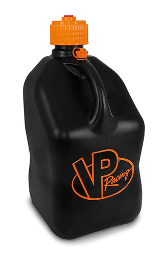 Vp Racing 3852-CA Utility Jug, 5.5 gal, 10-1/2 x 10-1/2 x 21-1/4 in Tall, O-Ring Seal Cap, Screw-On Vent, Square, Plastic, Black / Orange, Each