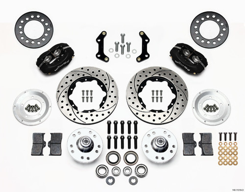 Wilwood 140-11019-D Brake System, Forged Dynalite Pro Series, Front, 4 Piston Caliper, 11.000 in Drilled / Slotted Iron Rotor, Offset, Aluminum, Black, Mopar A-Body / B-Body / E-Body, Kit