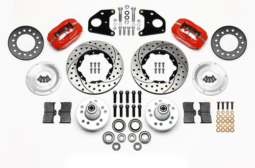 Wilwood 140-11020-DR Brake System, Forged Dynalite Pro Series, Front, 4 Piston Caliper, 11.000 in Aluminum Drilled / Slotted Rotor, Offset, Red, Mopar B-Body / E-Body 1962-72, Kit