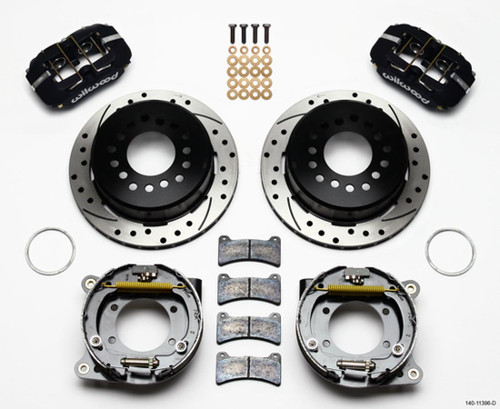 Wilwood 140-11396-D Brake System, Dynapro Low-Profile, Rear, 4 Piston Caliper, 11.00 in Drilled / Slotted Rotor, Parking Brake, Aluminum, Black, Ford 8.8 in, Kit