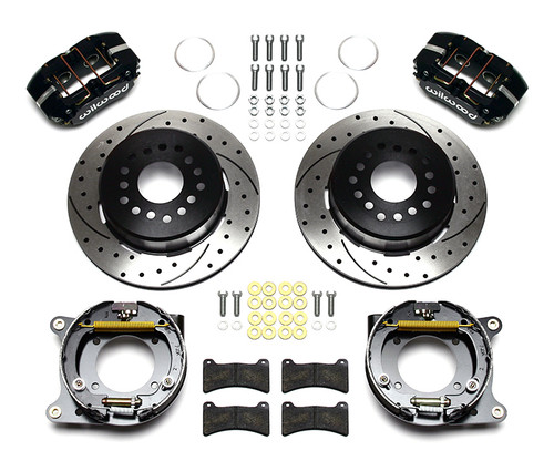 Wilwood 140-11827-D Brake System, Dynapro Low-Profile, Rear, 4 Piston Caliper, 11.000 in Drilled / Slotted Iron Rotor, Parking Brake / Offset Hat, Aluminum, Black Anodized, Chevy Corvette 1957-62 / GM B-Body 1959-64, Kit