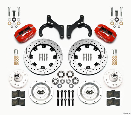 Wilwood 140-12459-DR Brake System, Forged Dynalite Big Brake, Front, 4 Piston Caliper, 12.190 in Drilled / Slotted Iron Rotor, Aluminum, Red Powder Coat, GM Passenger Car 1959-64, Kit