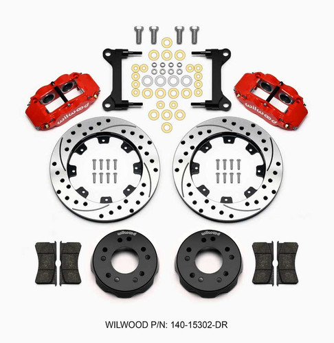 Wilwood 140-15302-DR Brake System, Forged Narrow Superlite 4R, Front, 4 Piston Caliper, 12.190 in Drilled / Slotted Iron Rotor, Aluminum, Red Powder Coat, GM SUV / Truck 1963-87, Kit