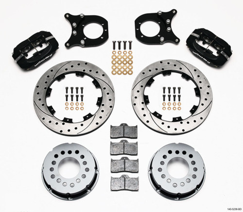 Wilwood 140-5236-BD Brake System, Dynalite, Rear, 4 Piston Caliper, 12.000 in Drilled / Slotted Iron Rotor, Offset Hat, Aluminum, Black, GM 12-Bolt, Kit