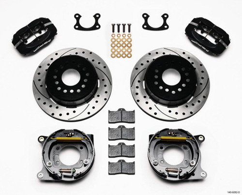 Wilwood 140-9282-D Brake System, Dynalite, Rear, 4 Piston Caliper, 12.000 in Drilled / Slotted Iron Rotor, Offset Hat / Parking Brake, Aluminum, Black, Small Ford, Kit