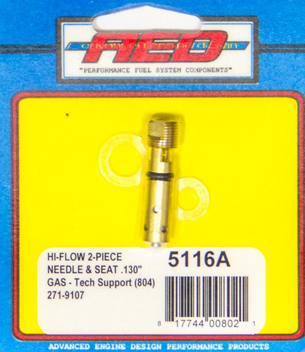 Advanced Engine Design 5116B Needle and Seat, High Flow Bottom Feed, Adjustable, 0.140 Orifice, Viton, Holley / Quick Fuel Carburetors, Each