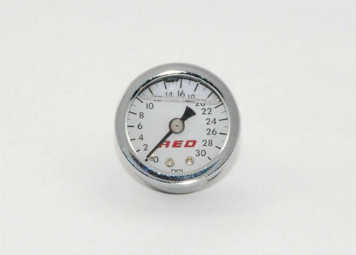 Advanced Engine Design 6103 Pressure Gauge, 0-30 psi, Mechanical, Analog, 1-1/2 in Diameter, Liquid Filled, 1/8 in NPT Port, White Face, Each