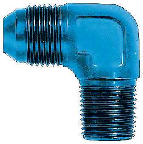 Aeroquip FBM2038 Fitting, Adapter, 90 Degree, 8 AN Male to 1/2 in NPT Male, Aluminum, Blue Anodized, Each