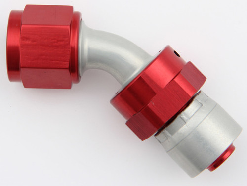 Aeroquip FBM4223 Fitting, Hose End, AQP/Startlite, 45 Degree, 8 AN Hose Crimp to 8 AN Female Swivel, Aluminum, Red / Silver, Each