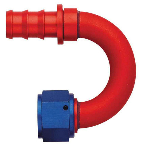 Aeroquip FCM1562 Fitting, Hose End, AQP Socketless, 180 Degree, 6 AN Hose Barb to 6 AN Female, Aluminum, Blue / Red Anodized, Each