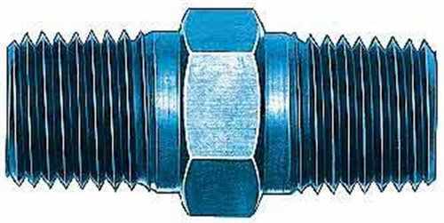 Aeroquip FCM2133 Fitting, Adapter, Straight, 1/4 in NPT Male to 1/4 in NPT Male, Aluminum, Blue Anodized, Each