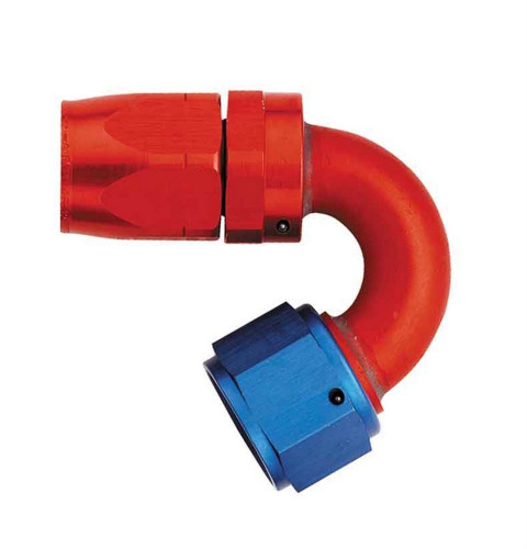 Aeroquip FCM4053 Fitting, Hose End, AQP/Startlite, 150 Degree, 8 AN Hose to 8 AN Female Swivel, Aluminum, Blue / Red Anodized, Each