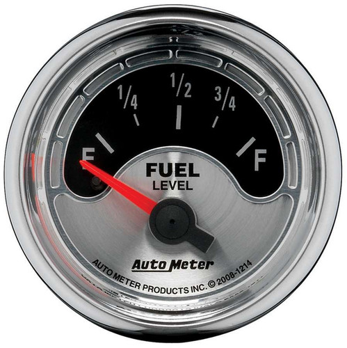 Autometer 1214 Fuel Level Gauge, American Muscle, 0-90 ohm, Electric, Analog, Short Sweep, 2-1/16 in Diameter, Brushed / Black Face, Each