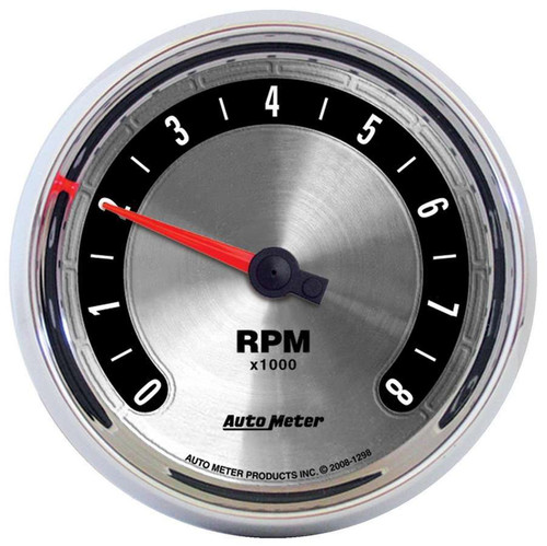 Autometer 1298 Tachometer, American Muscle, 8000 RPM, Electric, Analog, 3-3/8 in Diameter, Dash Mount, Brushed / Black Face, Each