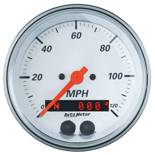 Autometer 1349 Speedometer, Arctic White, 120 MPH, Electric, Analog, 3-3/8 in Diameter, Programmable, GPS, White Face, Each