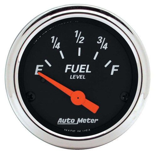 Autometer 1422 Fuel Level Gauge, Designer Black, 0-90 ohm, Electric, Analog, Short Sweep, 2-1/16 in Diameter, Black Face, Each