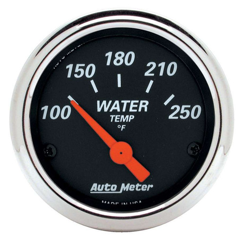 Autometer 1436 Water Temperature Gauge, Designer Black, 100-250 Degree F, Electric, Analog, Short Sweep, 2-1/16 in Diameter, Black Face, Each