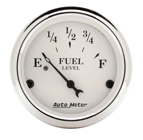 Autometer 1606 Fuel Level Gauge, Old Tyme White, 240-33 ohm, Electric, Analog, Short Sweep, 2-1/16 in Diameter, White Face, Each