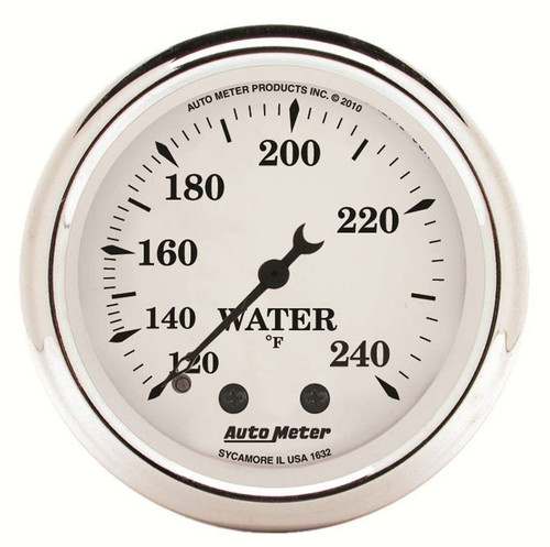 Autometer 1632 Water Temperature Gauge, Old Tyme White, 120-240 Degree F, Mechanical, Analog, Full Sweep, 2-1/16 in Diameter, White Face, Each