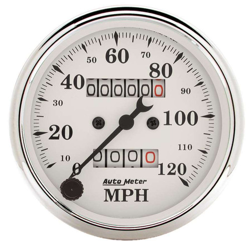 Autometer 1693 Speedometer, Old Tyme White, 120 MPH, Mechanical, Analog, 3-1/8 in Diameter, White Face, Each