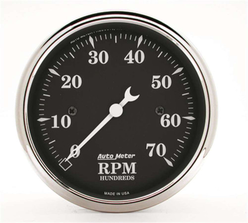 Autometer 1798 Tachometer, Old Tyme Black, 7000 RPM, Electric, Analog, 3-1/8 in Diameter, Dash Mount, Black Face, Each