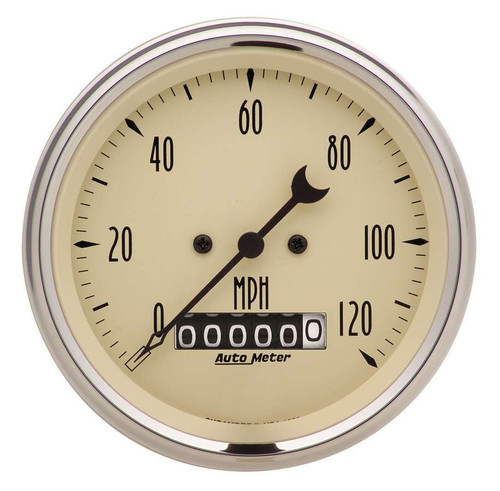 Autometer 1879 Speedometer, Antique Beige, 120 MPH, Electric, Analog, 3-3/8 in Diameter, Programmable, Beige Face, Each