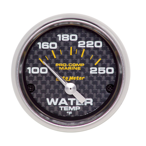Autometer 200762-40 Water Temperature Gauge, Pro-Comp Marine, 100-250 Degree F, Electric, Analog, Short Sweep, 2-1/16 in Diameter, Carbon Fiber Look Face, Each