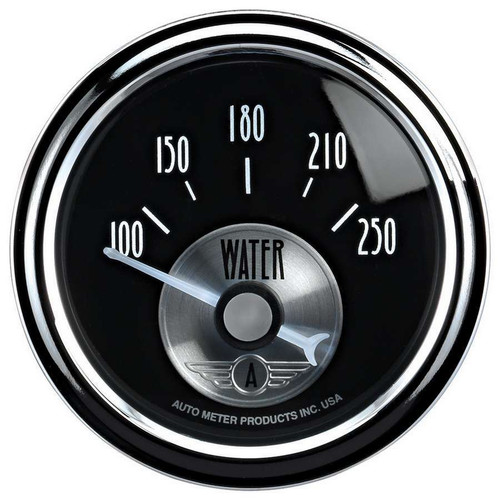 Autometer 2038 Water Temperature Gauge, Prestige Black Diamond, 100-250 Degree F, Electrical, Analog, Short Sweep, 2-1/16 in Diameter, Black Face, Each