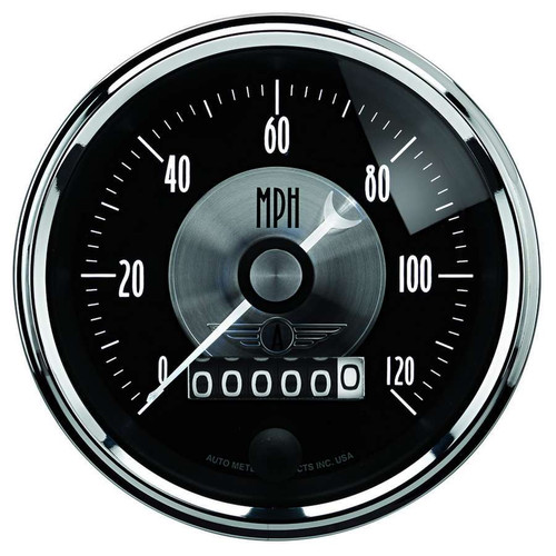 Autometer 2088 Speedometer, Prestige Black, 120 MPH, Electric, Analog, 3-3/8 in Diameter, Programmable, Black Face, Each