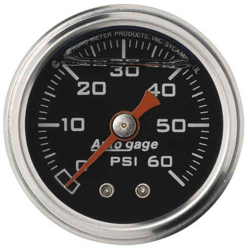 Autometer 2173 Pressure Gauge, Auto Gage, 0-60 psi, Mechanical, Analog, 1-1/2 in Diameter, Liquid Filled, 1/8 in NPT Port, Black Face, Each