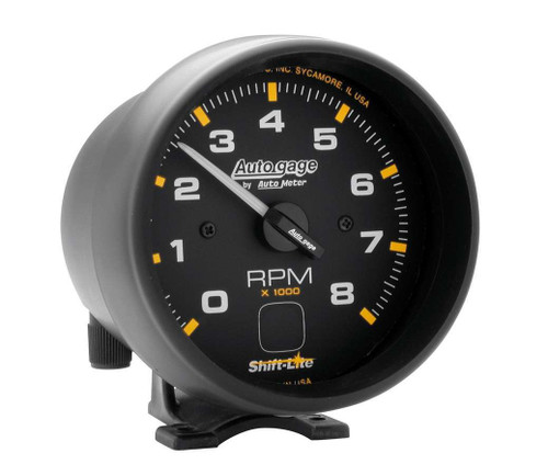 Autometer 2302 Tachometer, Auto Gage, 8000 RPM, Electric, Analog, 3-3/4 in Diameter, Pedestal Mount, Shift Light, Black Face, Each