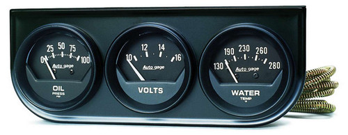 Autometer 2348 Gauge Panel Assembly, Auto Gage, Analog, Oil Pressure / Voltmeter / Water Temperature, 2-1/16 in Diameter, Black Face, Kit