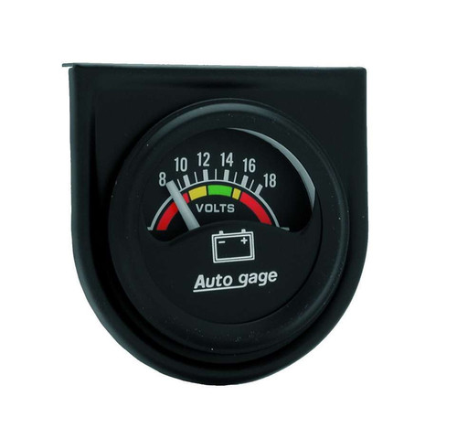 Autometer 2356 Voltmeter, Auto Gage, 8-18V, Electric, Analog, Short Sweep, 1-1/2 in Diameter, Panel Mounted, Black Face, Each
