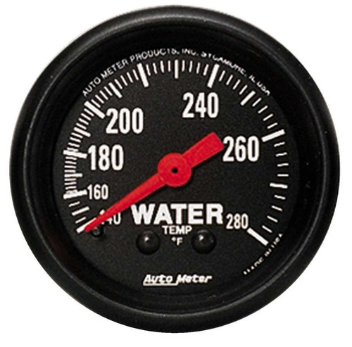 Autometer 2606 Water Temperature Gauge, Z-Series, 140-280 Degree F, Mechanical, Analog, Full Sweep, 2-1/16 in Diameter, Black Face, Each