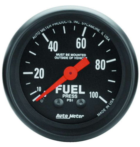 Autometer 2612 Fuel Pressure Gauge, Z-Series, 0-100 psi, Mechanical, Analog, Full Sweep, 2-1/16 in Diameter, Black Face, Each